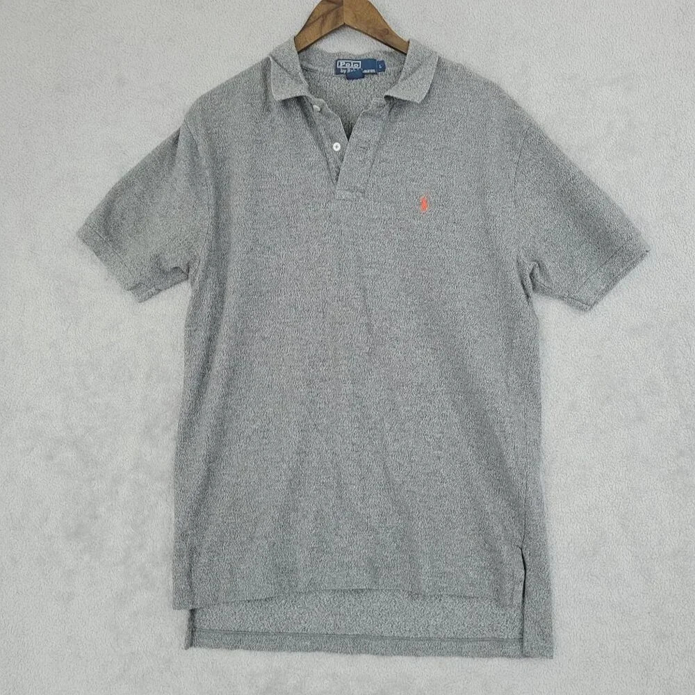 VTG Polo By Ralph Lauren Mens Gray Short Sleeve Polo Shirt Size L Cotton  5CT